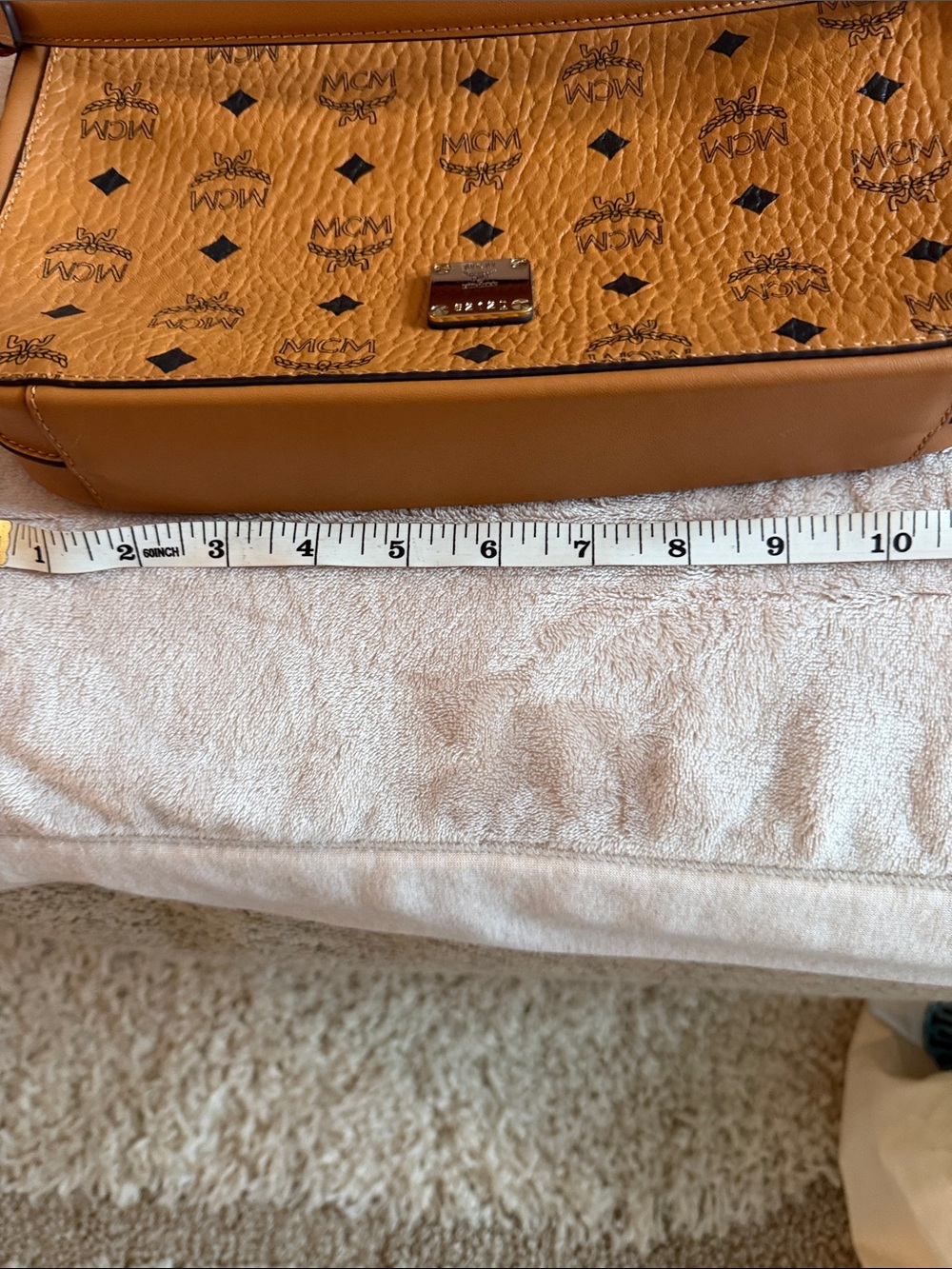 MCM Cognac Visetos Monogram Shoulder Bag with Gold Plate - Picture 6 of 7
